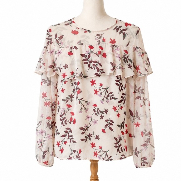 LC Lauren Conrad Tops - LC Lauren Conrad Whimsigoth Womens Pink Floral Ruffle Glitter Keyhole Medium